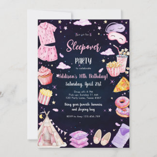 Sleepover Party Girl Spa Pink Birthday Invitation Einladung