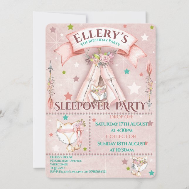 Sleepover Party Invites | Birthday Slumber Party Einladung (Vorderseite)