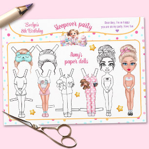 Sleepover Slumber Party Game Paper Doll Cutout Einladung