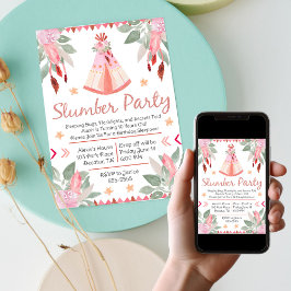 Sleepover Slumber Party Girl Pink Teepee Geburtsta Einladung