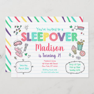 Sleepover Slumber Party Rainbow Girl Birthday Einladung