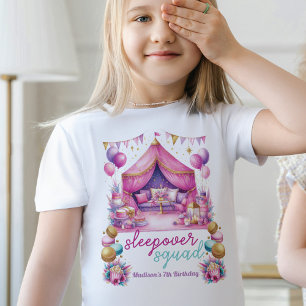 Sleepover Squad Geburtstagsrosa lila Glitzer T-Shirt