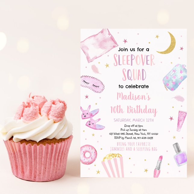 Sleepover Squad Pink Tween Girl Geburtstag Einladung (Von Creator hochgeladen)