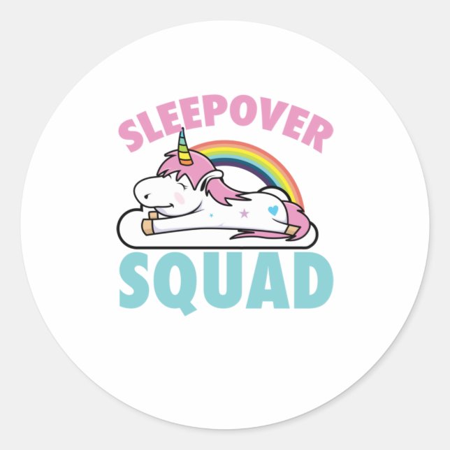 Sleepover Squad Regenbogen Magische Übernachtung U Runder Aufkleber (Vorderseite)