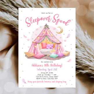 Sleepover Squad Slumber Party Girl Tent Geburtstag Einladung