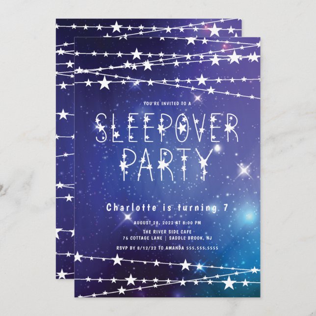 Sleepover Stars Geburtstagsparty Einladung (Vorne/Hinten)