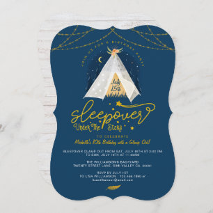 Sleepover Under the Stars Tepee Navy Gold Geburtst Einladung