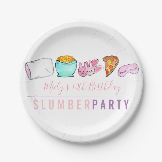 Sleepoverschlummer-Partybirthsay Papierplatte Pappteller (Vorderseite)