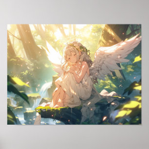 Sleepy angelic animgirl im Wald Poster