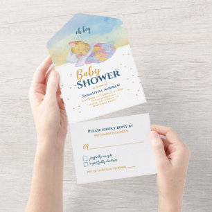 Sleepy Baby Cat Colorful Baby Dusche All In One Einladung