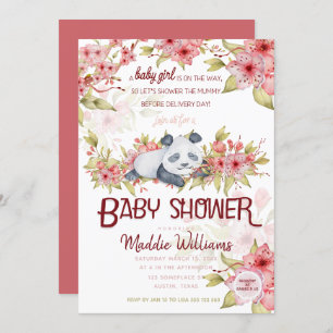 Sleepy Baby Panda Pink Cherry Blossom Babydusche Einladung