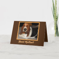 Sleepy Basset on Funny Birthday Card mit Kaffee Ta
