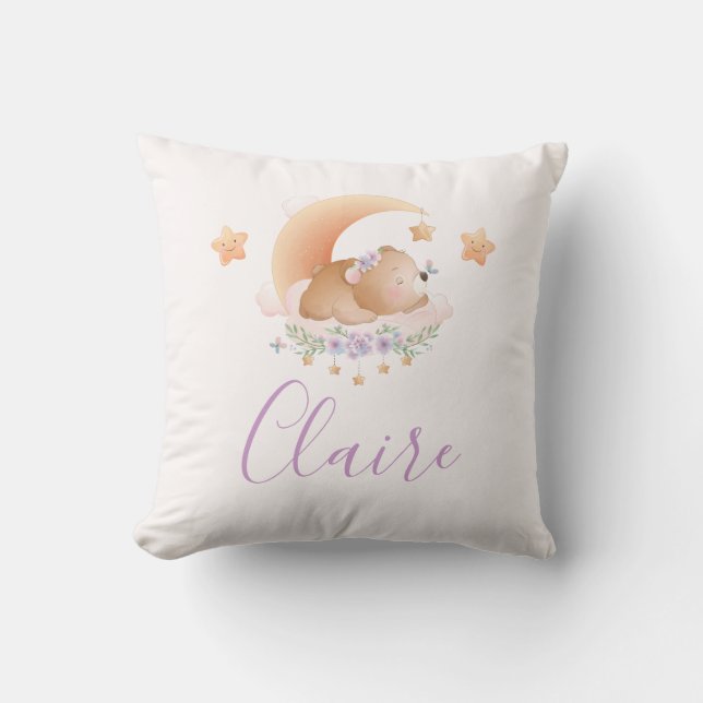Sleepy Bear auf Cloud Baby Girl Baby Kissen (Vorderseite)