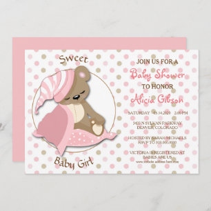 Sleepy Bear Baby Girl Dusche Einladung