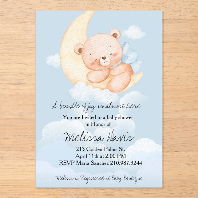 Sleepy Bear Baby Shower Invitation  Acryleinladungen (Vorderseite)