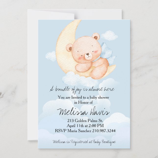 Sleepy Bear Baby Shower Invitation  Magneteinladung (Vorderseite)