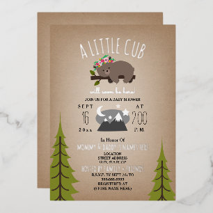 Sleepy Bear Cub Stars Cardstock Girl Babydusche Folieneinladung