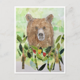Sleepy bear in the leaves- watercolor Postcard Postkarte
