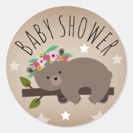 Sleepy Bear Stars Girl Babyduschenaufkleber Runder Aufkleber
