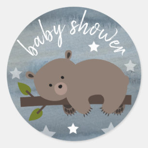 Sleepy Bear Stars Wasserfarbe Babydusche Runder Aufkleber