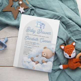 Sleepy Bear Watercolor Kinderdusche Einladung