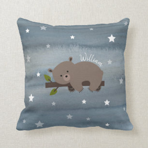 Sleepy Bear Watercolor Stars Kissen