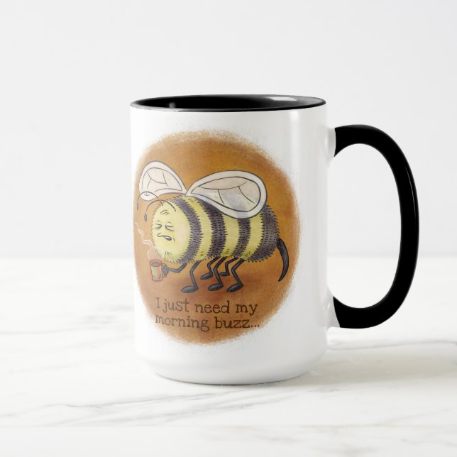 Sleepy Bee Morning Buzz mit schwarzem Griff Tasse (Rechts)