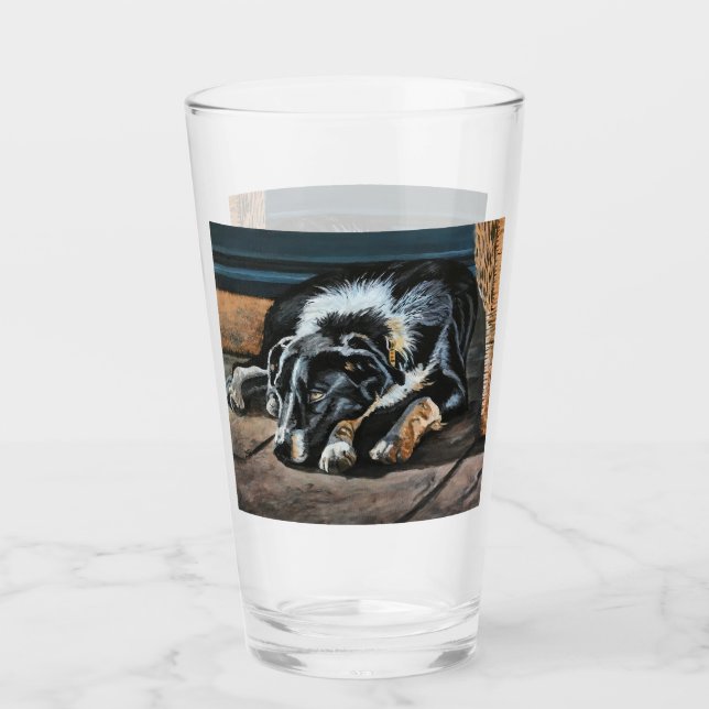 Sleepy Border Collie Glass Cup Glas (Vorderseite)