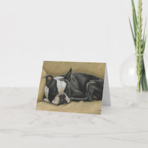Sleepy Boston Terrier Dog Art Note Card Karte