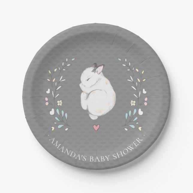 Sleepy Bunny Baby Dusche 7" Platten Pappteller (Vorderseite)
