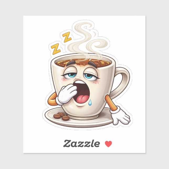 Sleepy Cartoon Coffee Cup Custom-Cut Vinyl Sticker (Blatt)