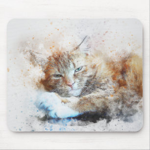 Sleepy Cat Girl   ABSTRAKT   Wasserfarbe Mousepad