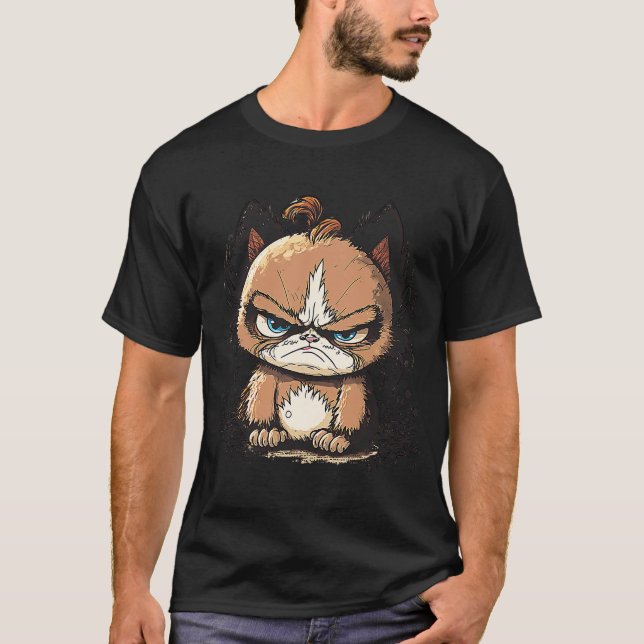 Sleepy Cat Grumpy müde Need Coffee T-Shirt (Vorderseite)