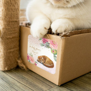 Sleepy Cat Illustration Girl Babydusche Quadratischer Aufkleber