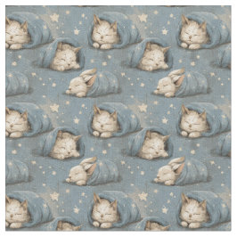 Sleepy Cats Under Starry Sky Cozy Blue Pattern Stoff
