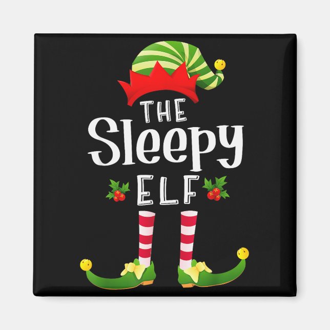 Sleepy Christmas Elf Matching Pajama X-mas Party  Magnet (Vorne)