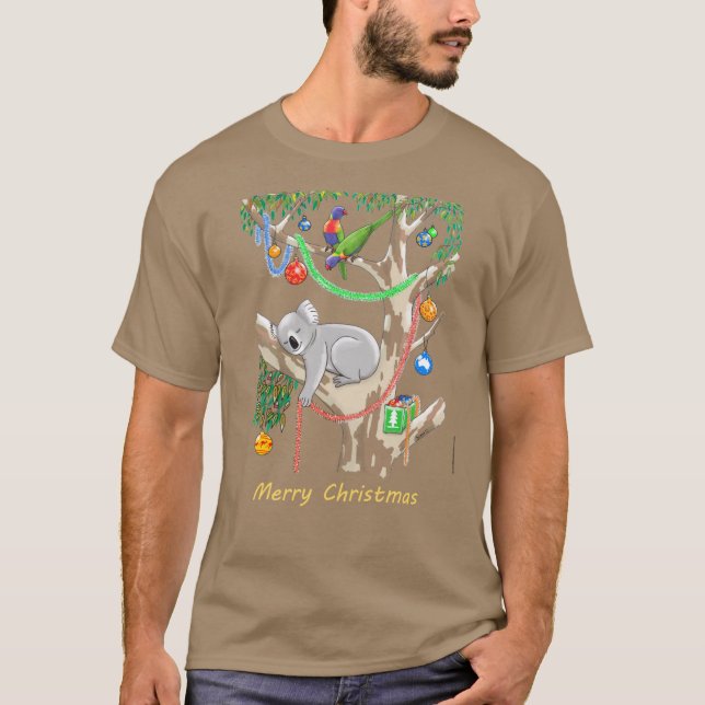 Sleepy Christmas Koala and Lorikeets T-Shirt (Vorderseite)