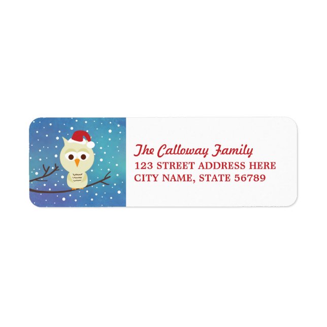 Sleepy Christmas Owl Holiday Rücksendeadressen-Auf (Vorne)