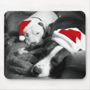 Sleepy Christmas Pitbull Puppies Süßes Santa Mousepad
