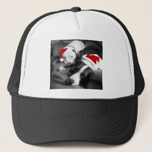 Sleepy Christmas Pitbull Puppies Süßes Santa Truckerkappe