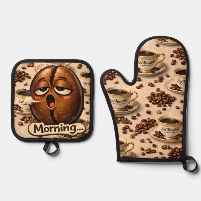 Sleepy coffee bean oven, mint and potholder set de (Vorderseite)
