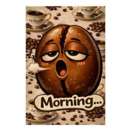 Sleepy coffee bean relatable coffee lovers poster