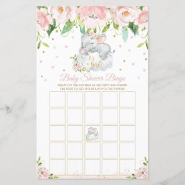 Sleepy Elephant Pink Floral Baby Dusche Bingo Spie