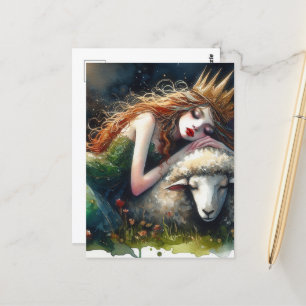 Sleepy Fairy Queen und ihre Shek Watercolor Postkarte