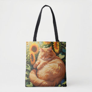 Sleepy Fat Orange Cat mit Sonnenblumen