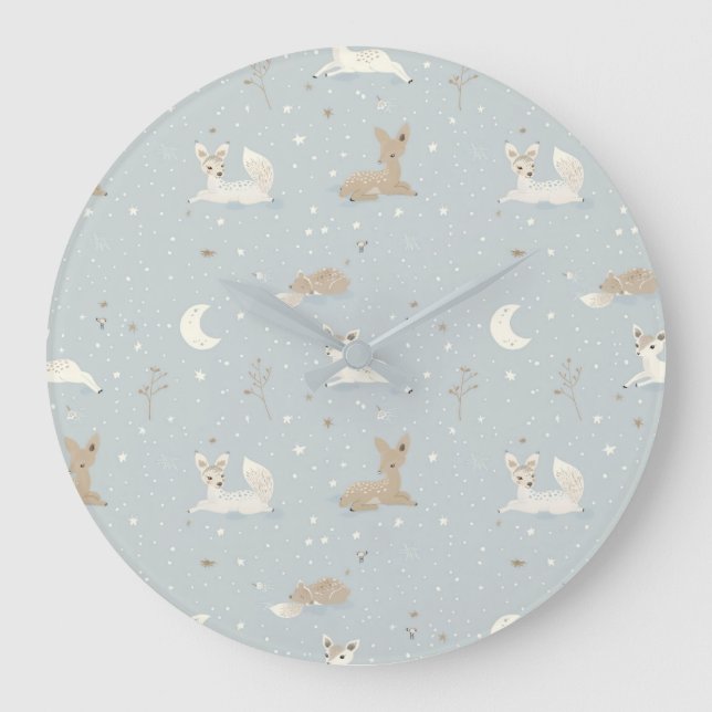 Sleepy Fawn Night Wall Clock Große Wanduhr (Vorderseite)