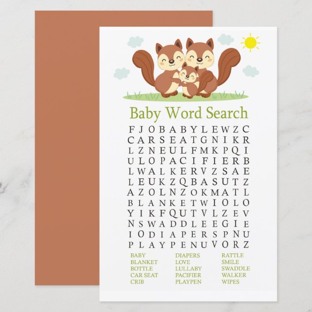 Sleepy fox Baby Shooter Word Search Game (Vorne/Hinten)