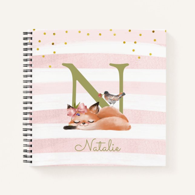 Sleepy Fox Illustration Girl Daily Zeichnend Notizbuch (Vorderseite)