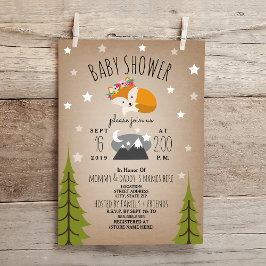 Sleepy Fox Mountains Girl Baby Dusche Einladung