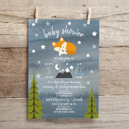 Sleepy Fox Mountains Watercolor Babydusche Einladung